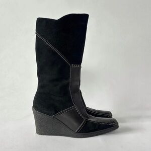 Suede Leather Wedge Platform Boots 6.5